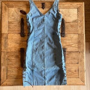 VINTAGE RALPH LAUREN LACE-UP DENIM MINI DRESS